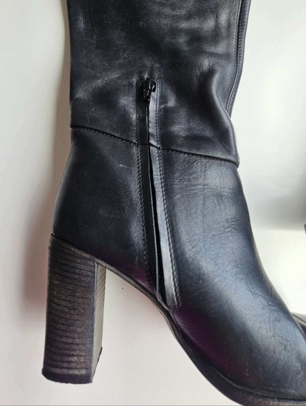 Free People Dakota Black Leather Wood Chunky Heeled Over Knee Boots - Picture 10 of 14